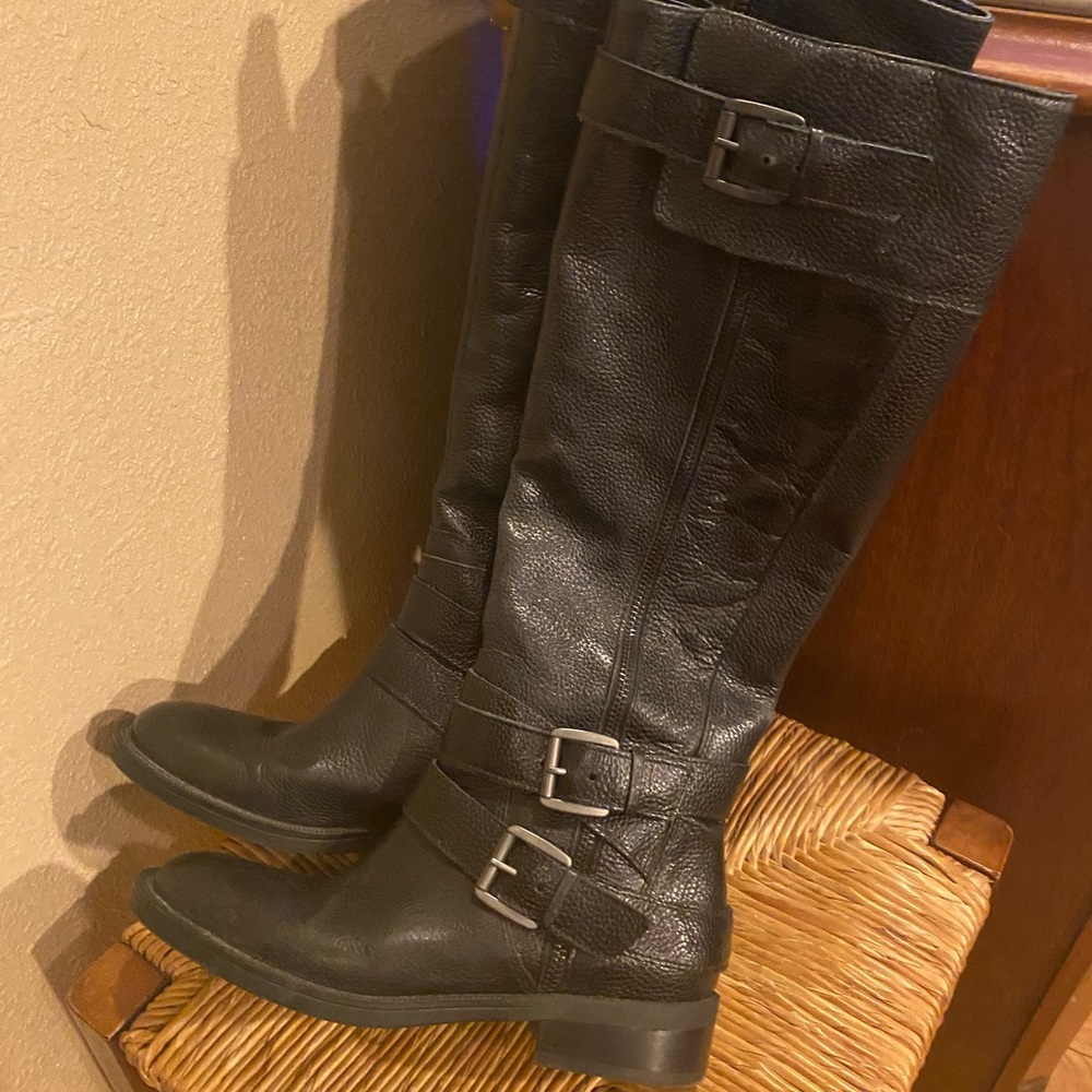 Womens 17” tall black leather boots size 6.5 Enzo Angiolini